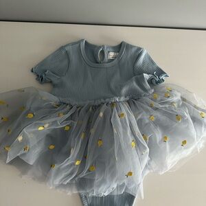 Blue Baby Dress with citron embroidered / 9-12 months